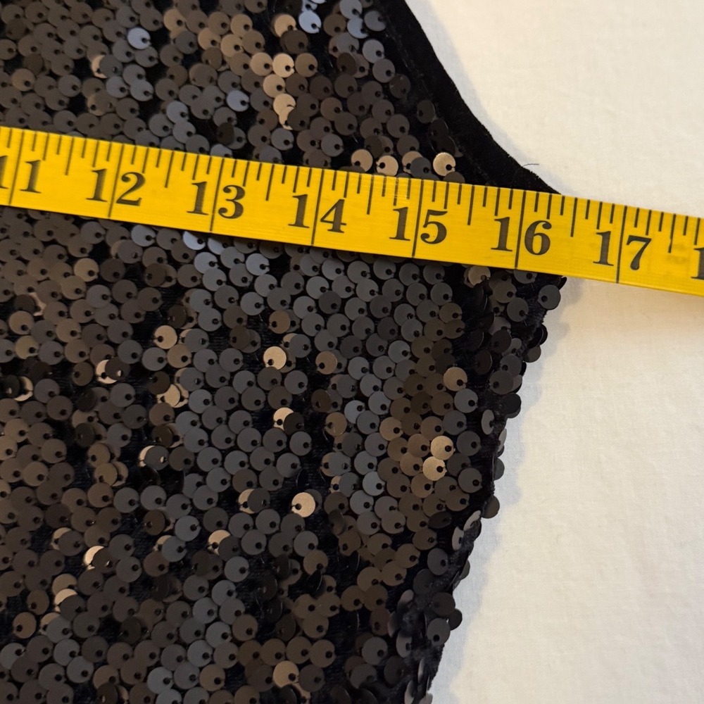 Boston Proper Black Sequin Halter Top Lace Peplum Velvet Neck Keyhole XS - Picture 5 of 8